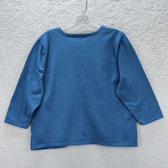 J.Jill Blue Cropped Cardigan Sweater Button Up 3/4 Sleeve Woman Size XL Preppy - Picture 3 of 14
